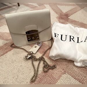 Furla Cream Crossbody Bag with Gold Accents